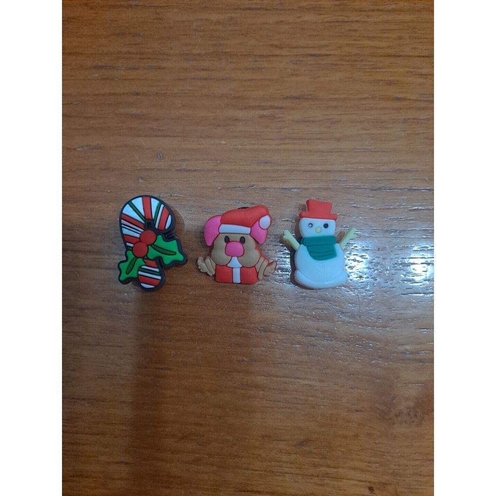 Lot Of 3 Christmas Holiday Themed Croc Charm Jibz Snowmen Reindeer Candy Cane